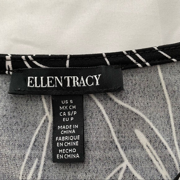 Ellen Tracy Floral Abstract Black White Pattern Sleeveless Rouche Sexy Size S - Picture 8 of 11